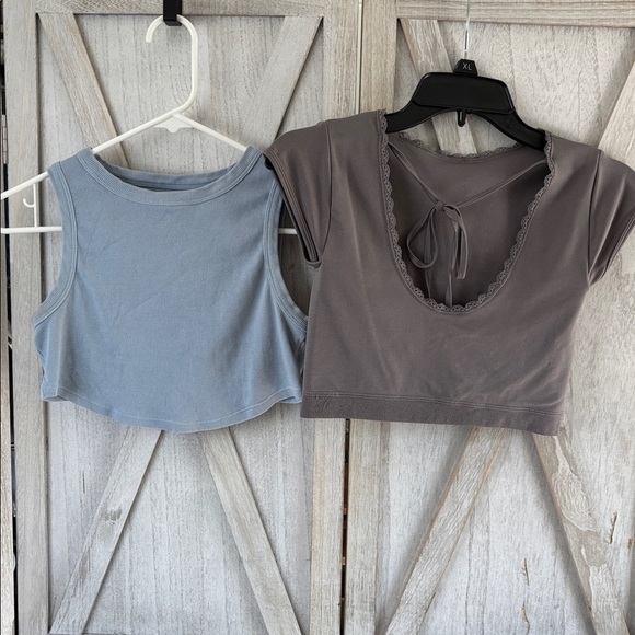 Blue and Gray Crop Tops - Picture 1 of 11